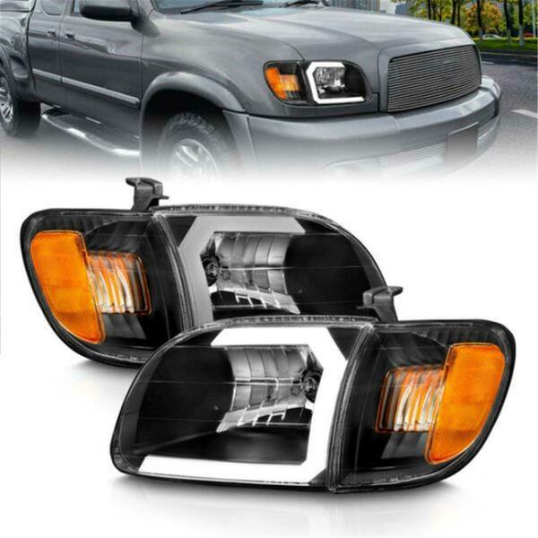 Anzo Usa Crystal Headlights with Light Bar Black with Corner Light for 2000-2004 Toyota Tundra 111579